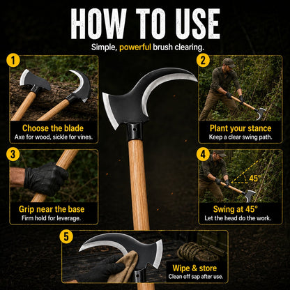 Tactical Dual-Head Clearing Axe & Sickle