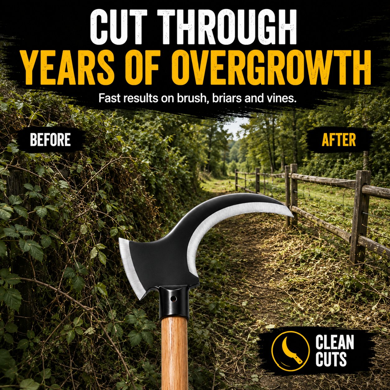 Tactical Dual-Head Clearing Axe & Sickle